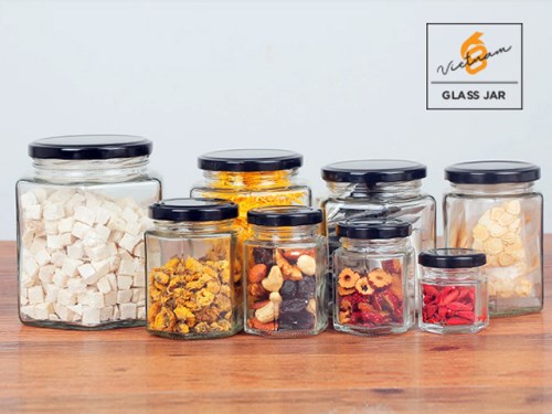 Hexagonal glass jar