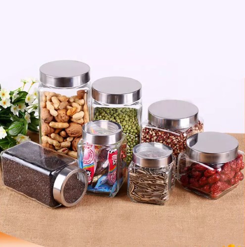 Square glass jar with stainless steel cap