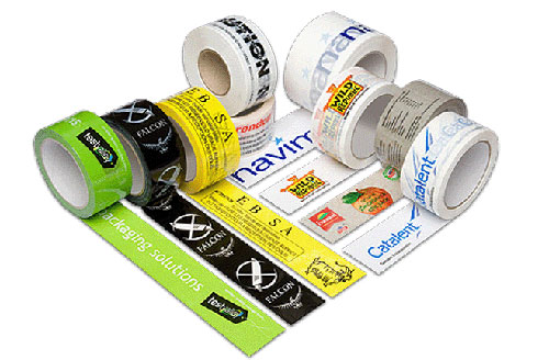 Printed tape with logo and text