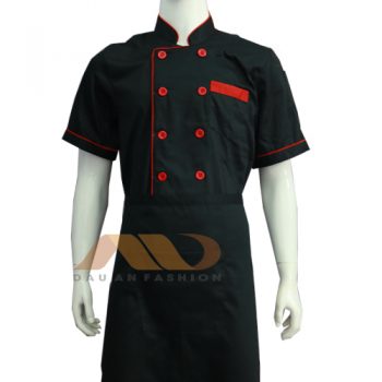 Red Border Short Sleeves Black Chef Jacket