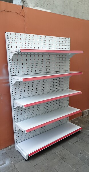 Perforated metal back panel shelving