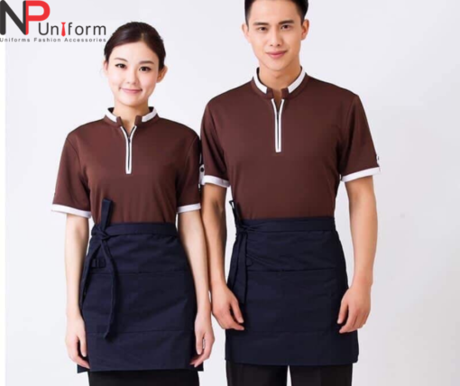 Set of brown-blue apron uniform
