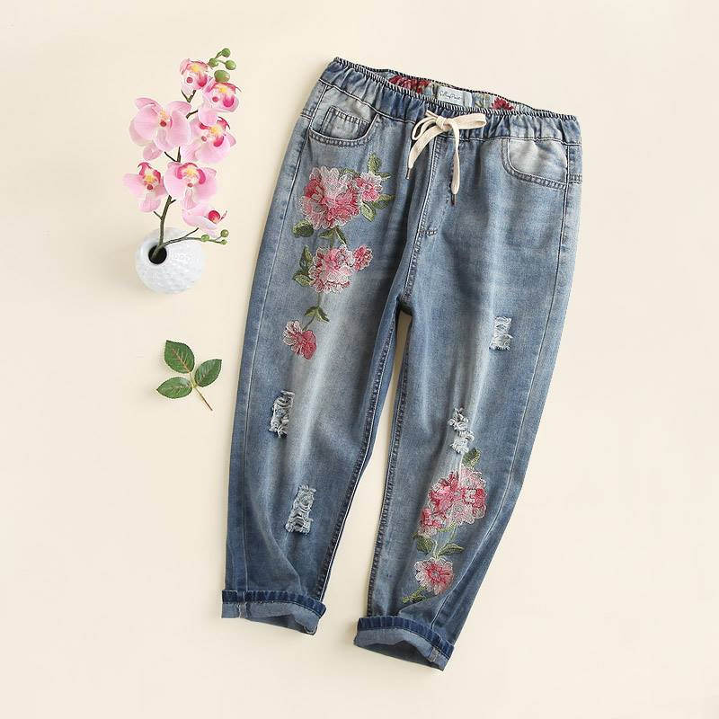 Machine embroidery on pants
