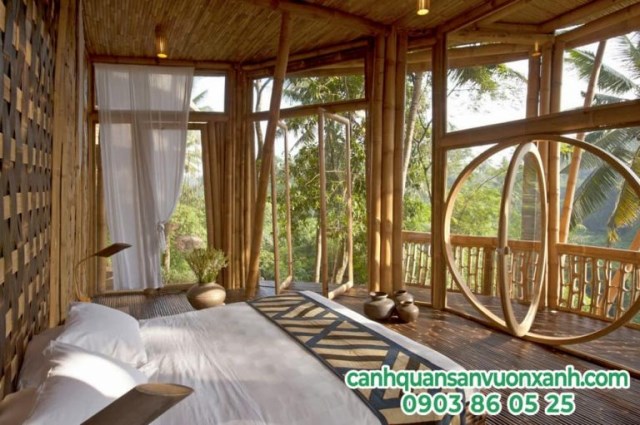 Construction and design of bamboo gazebo, house with leaf roof