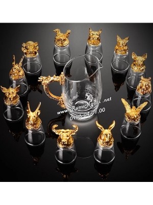 12 Zodiac Animal Glass and Decanter Set