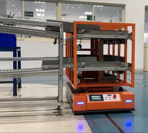 AGV vehicle with double-tier conveyor