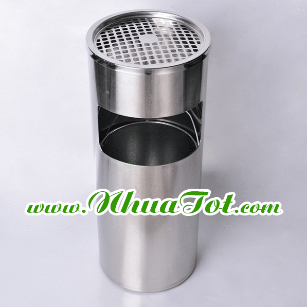 Round-column ashtray stainless steel trash bin