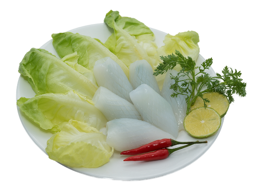 Diagonally scored sushi cuttlefish
