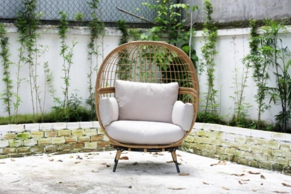 Egg chair KD metal with wicker