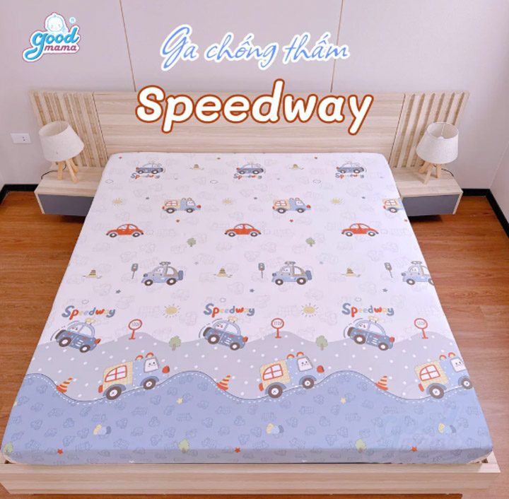 Goodmama Waterproof Fitted Sheet - Speedway Pattern