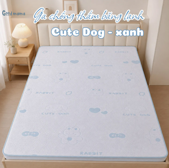 Cooling Waterproof Fitted Sheet - Blue Cute Dog