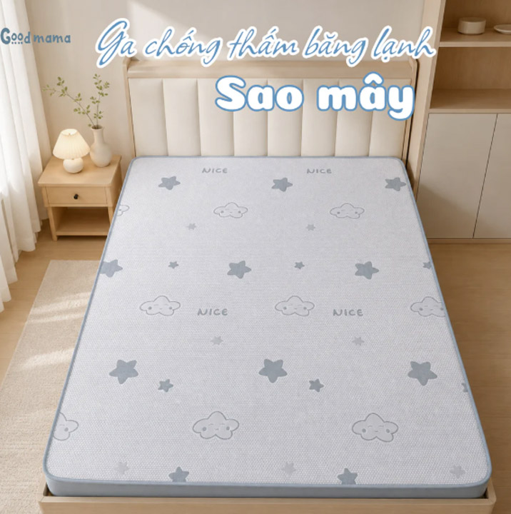 Cooling Waterproof Fitted Sheet - Stars & Clouds