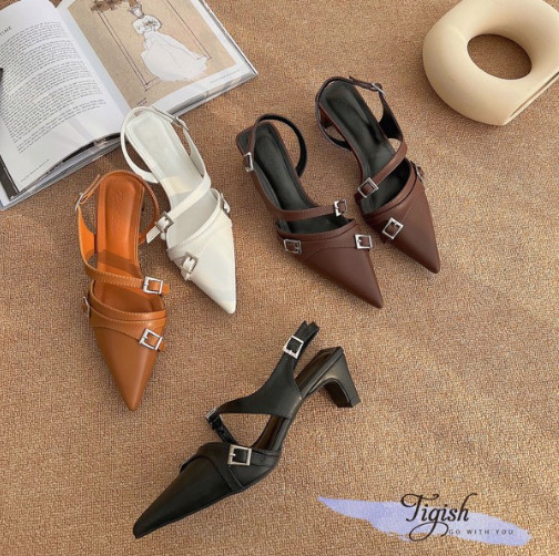 5p pointed-toe heels with angled heels and clasp