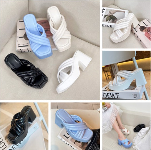 5p square-toe sandals with block heels