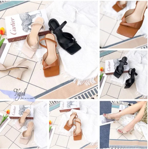 7p square-toe thong sandals with block heels