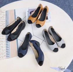Wedge round-toe open ballet flats