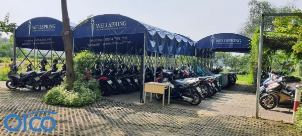 Mobile sliding canopy for vehicle parking