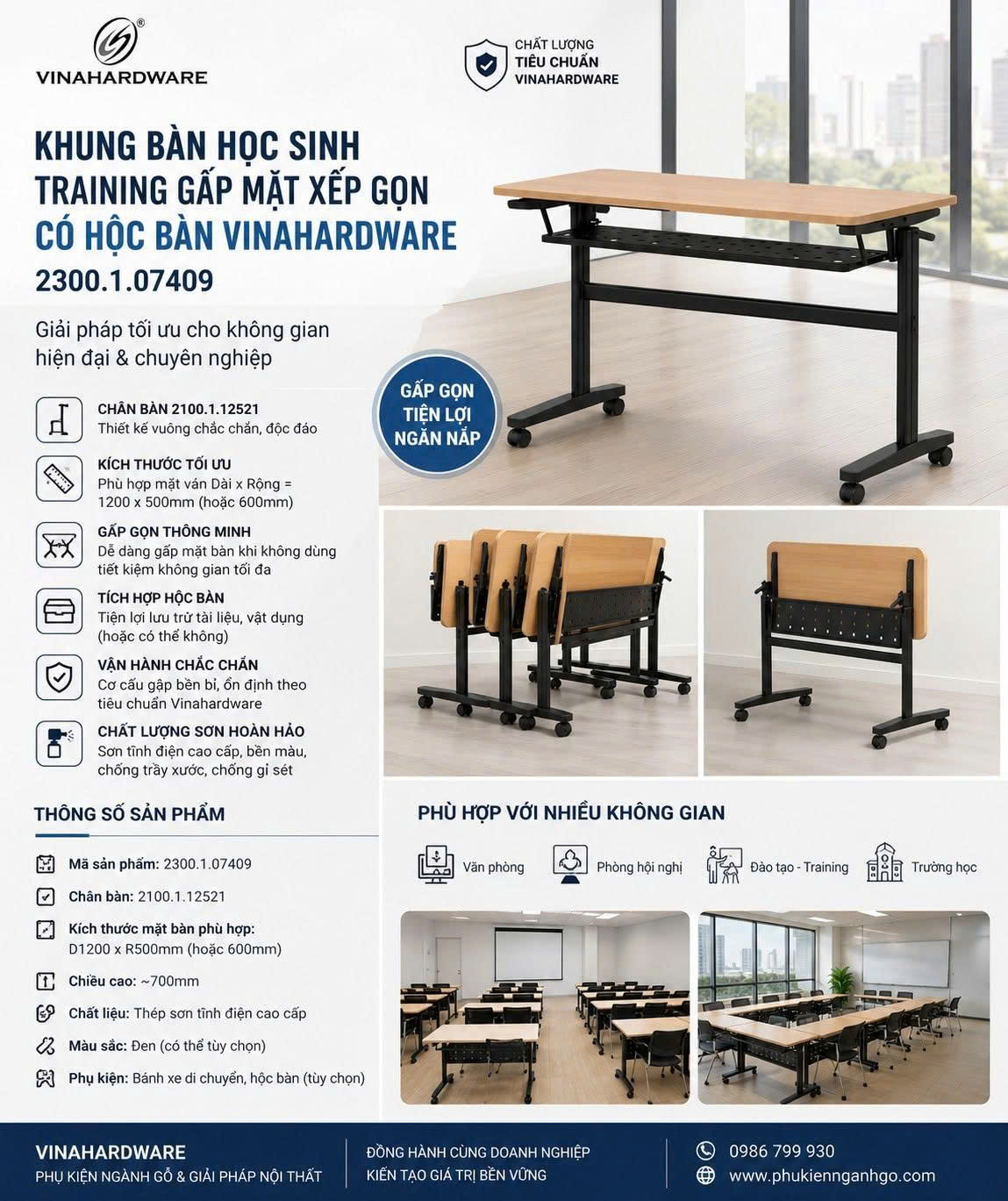 Folding Training Student Desk Frame with Drawer