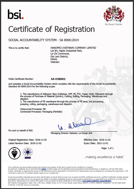 SA8000 Certificate