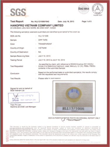 SGS Certificate