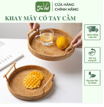 Rattan tray with handles