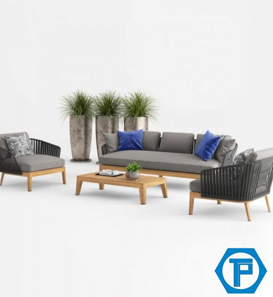 Poly rattan coffee table and chair