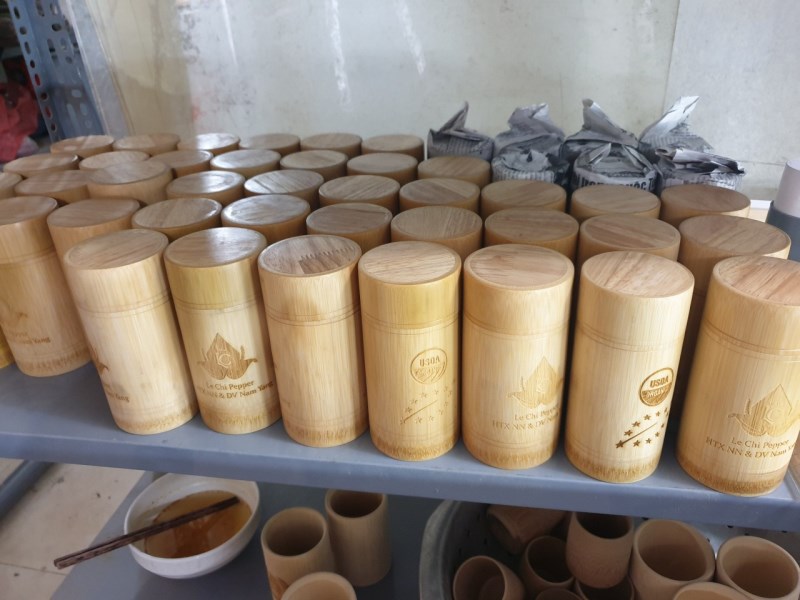 Laser engraved bamboo water bottle