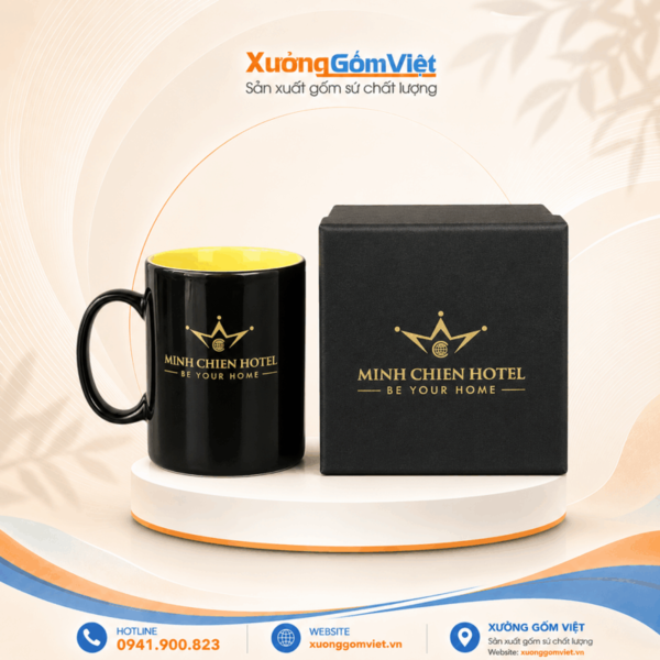 Ceramic mugs with Minh Chien Hotel logo