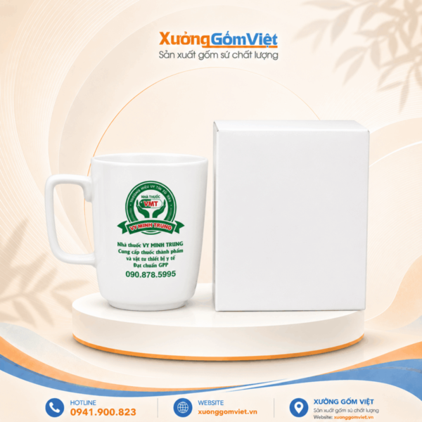 Ceramic mugs with Vy Minh Trung Pharmacy logo