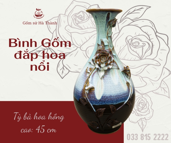 Ceramic vase with embossed flowers