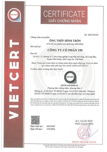 Certificate of standard conformity