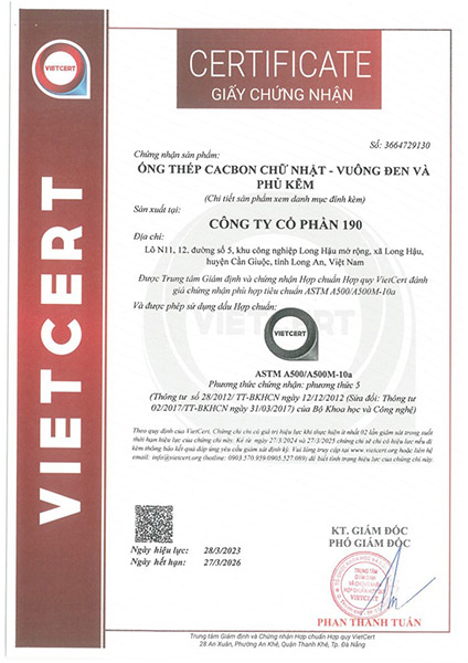 Certificate of standard conformity