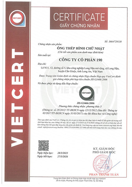 Certificate of standard conformity