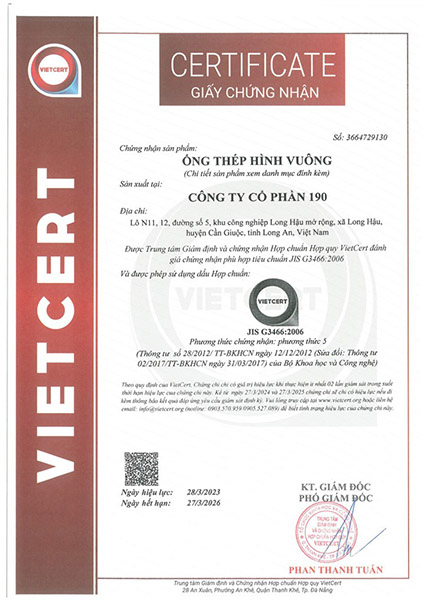 Certificate of standard conformity