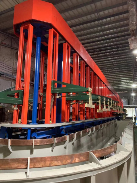 Vertical lift electroplating line