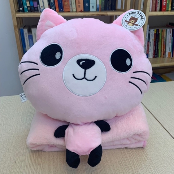 Pink cat blanket and pillow set