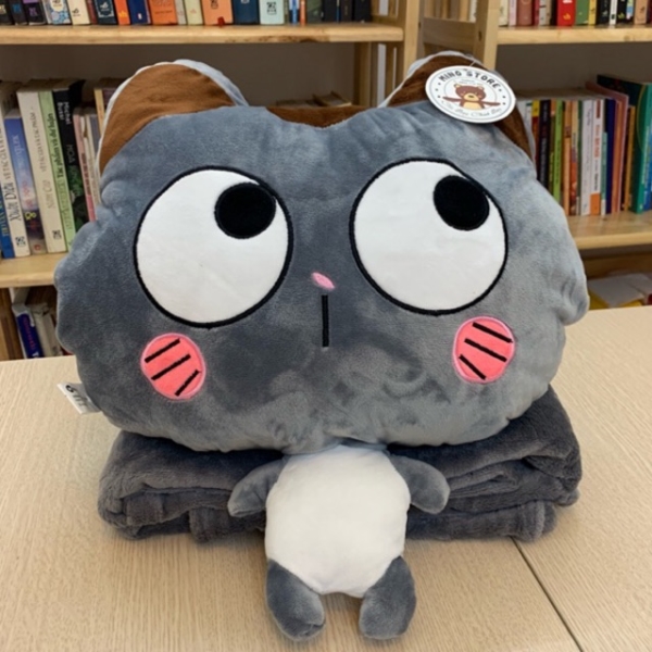 Gray cat blanket and pillow set