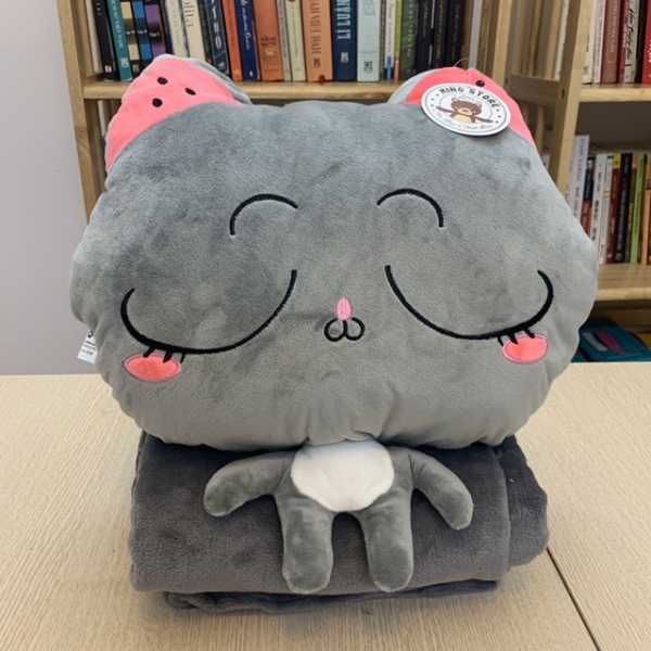Gray cat blanket and pillow set