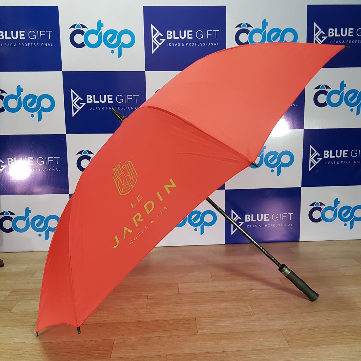 Red golf umbrella
