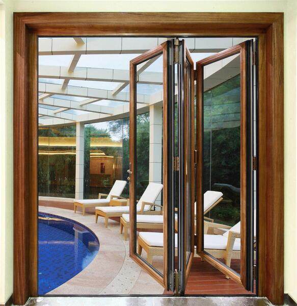 Wood-grain Xingfa aluminum folding-sliding door