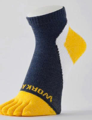 Indigo, yellow and white 5-toe socks