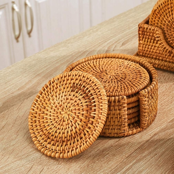 Rattan coaster with holder