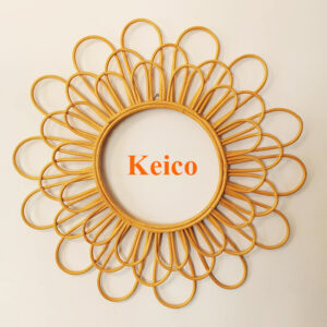 Flower-shaped bamboo and rattan mirror frame