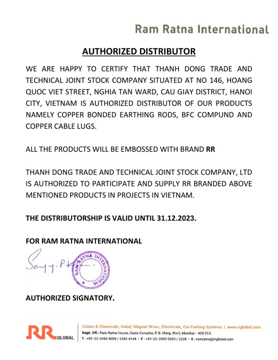 Authorized distributor of Ram Ratna certification