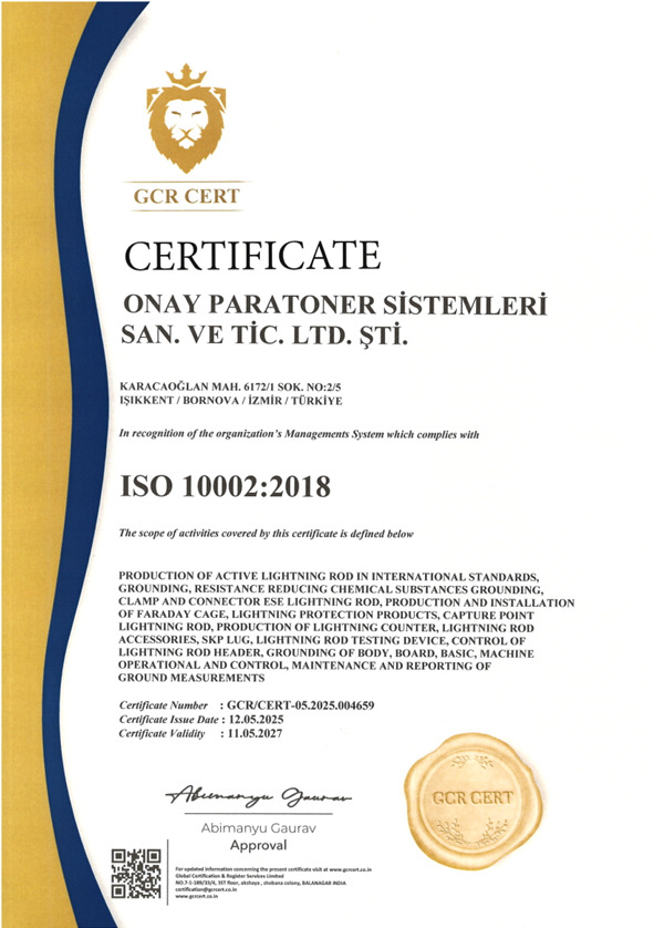 ISO 10002:2018 certificate