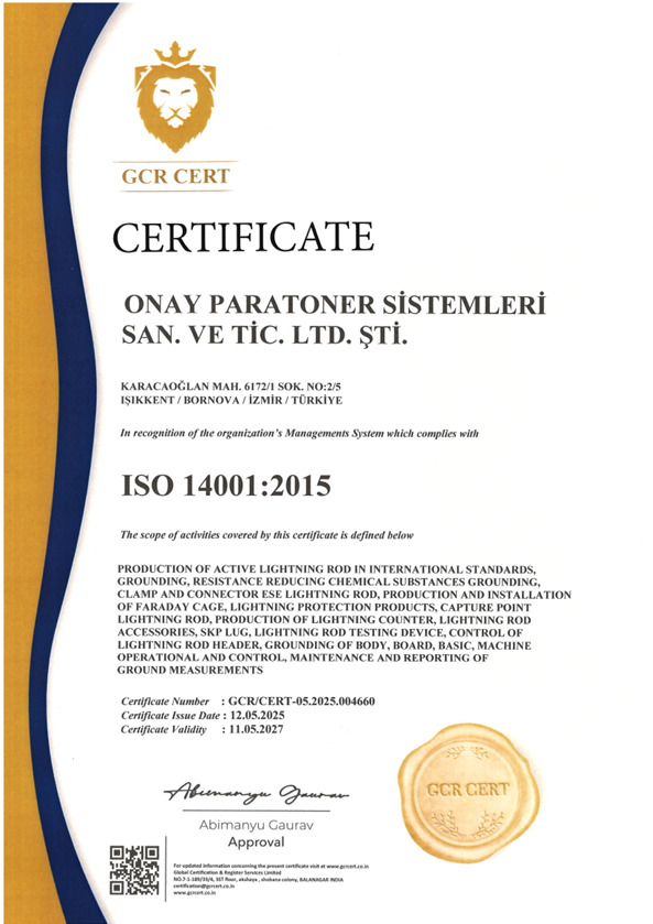 ISO 14001:2015 certificate