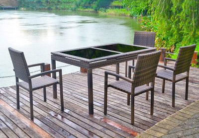 Antique brown rattan dining set