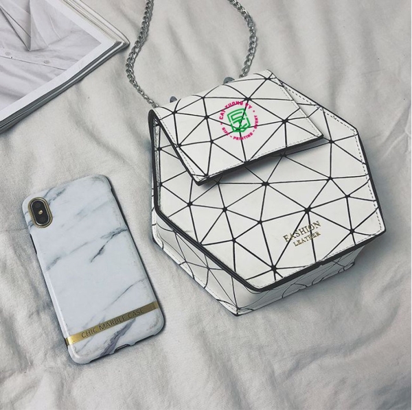 Hexagonal leather handbag