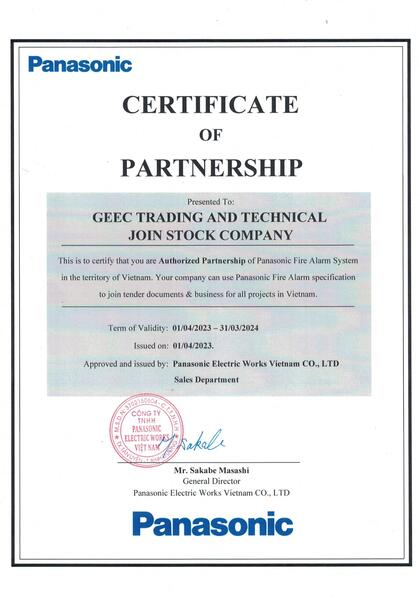 Panasonic certificate of Partnership