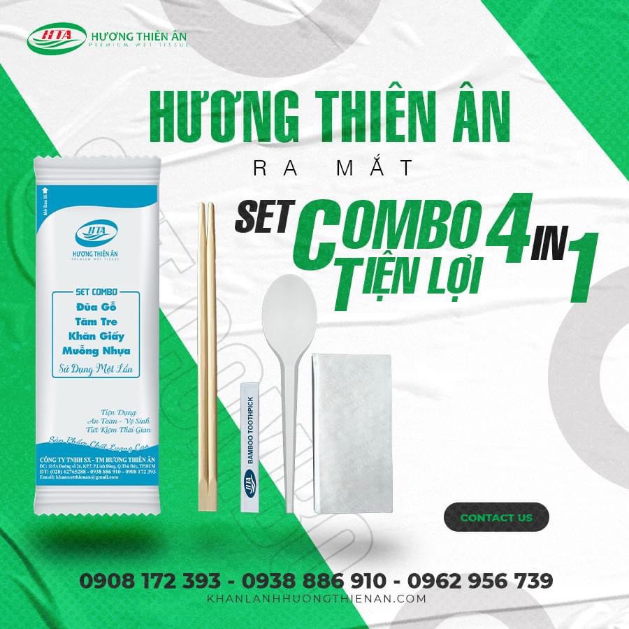 Combo set of 4 items: chopsticks, toothpicks, spoon, and napkin